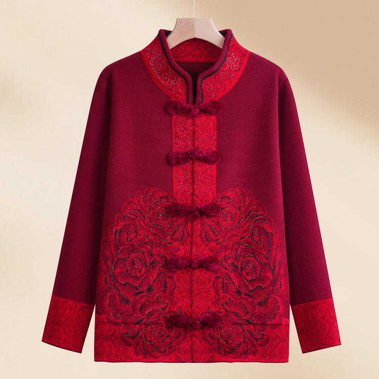 Veste Pull d'Hiver pour Maman Épaissie Vêtements pour Femmes d'Âge Moyen et Âgées, Haut Tendance pour Banquet de Mariage de Belle-Mère