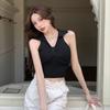 Camisole Tank Top Women's Summer Elegant Polo Collar Short Sleeveless Knitted Hot Girl Backless Top