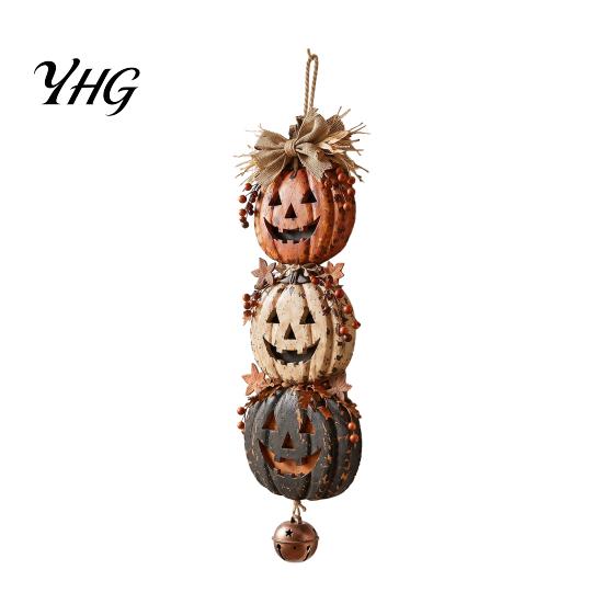 Holiday Gift for Fall Season Halloween Stacked Pumpkin Door Hanger, Vintage Jack?O?Lantern Wall Hanging Ornament, Indoor Outdoor Rustic