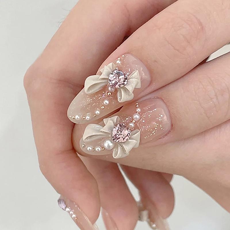 10pcs 3D Resin Bowknot Nail Charms Diamond Pink Ribbon Bow Rhinestone Jewelry Parts Manicure Decor DiIY Salon Accessory Gift
