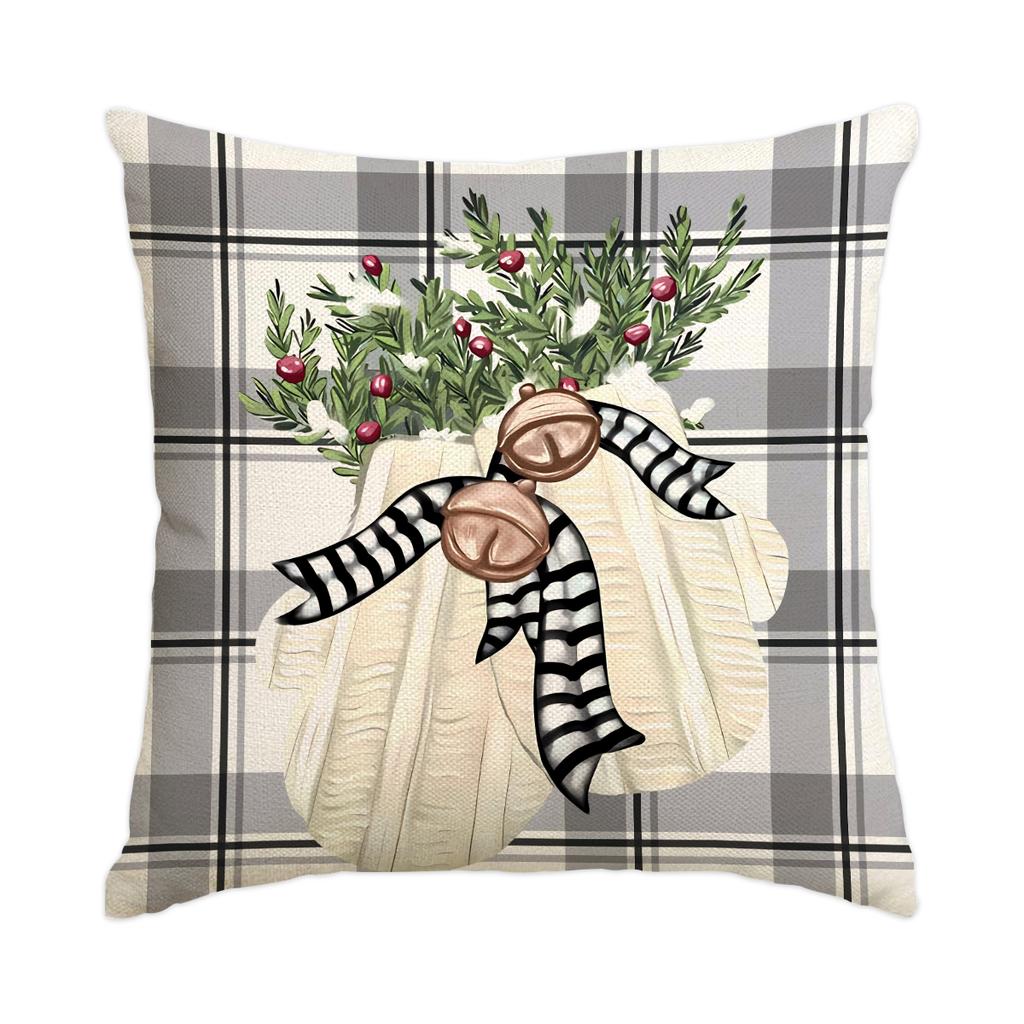 1 \ 4pcs gray Christmas snowman, Christmas reindeer print pillow cover, home sofa decoration cushion cover (without pillow core)