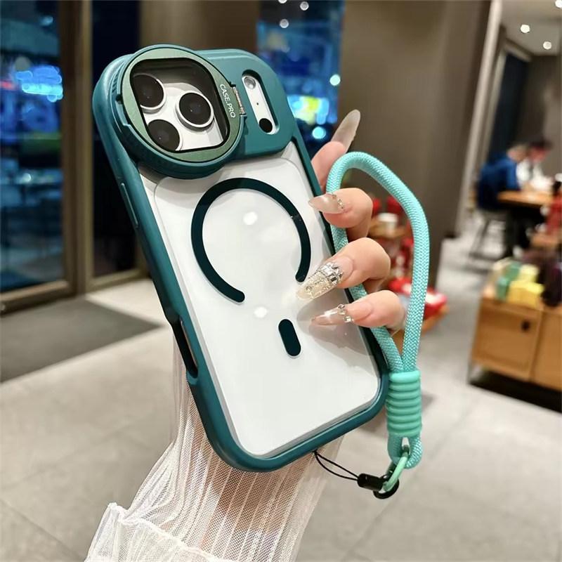 Lens Protection Case For iPhone 17 16 15 14 13 12 11 Pro Max Plus Air For Magsafe Holder Transparent Magnetic Matte Lanyard Cover