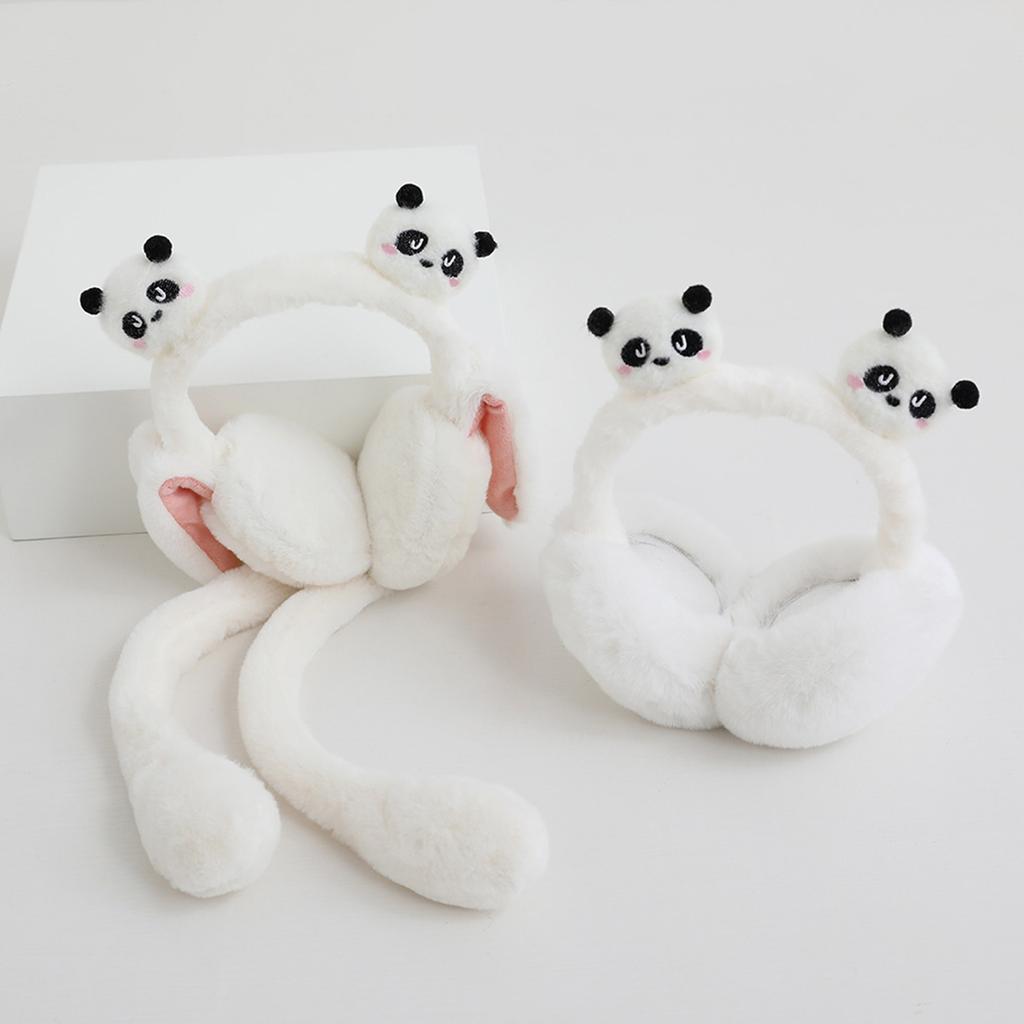 Ear Moving Panda Theme Plush EarMuffs for Women and Kids Ear Warmer Headband for Winter Christmas New Year Gifts