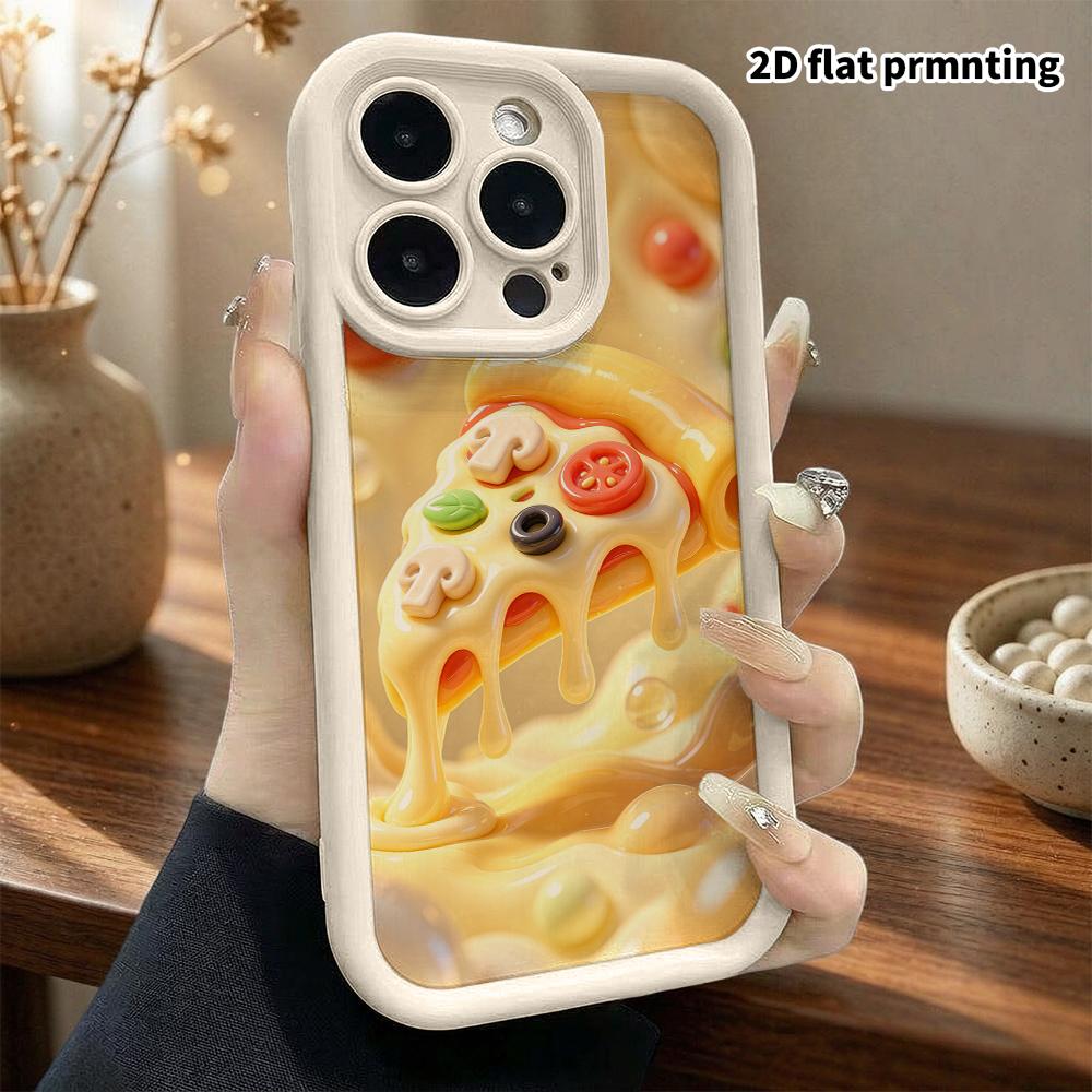 Phone Case: 2D Flat Design Suitable for iPhone 18 17 16 15 14 13 Pro Protective Case, Cheese Pizza Slice, Perfect Christmas and Halloween Holiday Gift