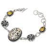 Dalmation Jasper, Citrine Gemstone Handmade 925 Srerling Silver Bracelet 7-8"