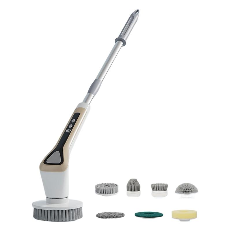 Electric Spin Scrubber Cordless Shower Scrubber with Long Handle 7 Replaceable Heads Spin Brush for Cleaning 2 Speed белый