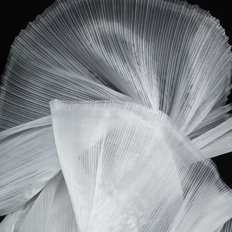 100x145cm Jasná Plisovaná Organza Látka Šít Svatební Šaty A Módní Plisované Síťoviny, DIY Tvar Pevné Designové Látky