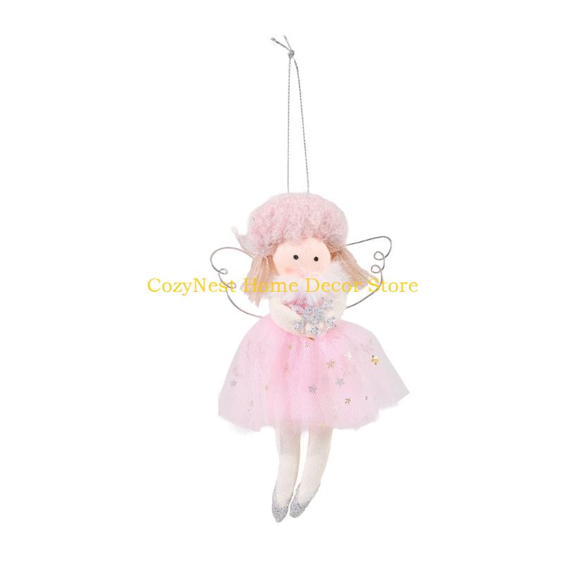 

92MF Fabric Angel Doll Pendant Ornament Lightweight Decoration for Kids Decorative Christmas Tree Accessories рожевий