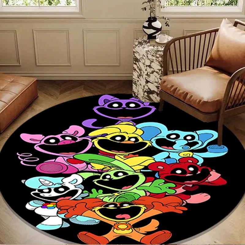 Happy Smiling Cartoon Characters Round Rug for Livingroom,Bedroom, Palyroom, Chair Rug, Area Rug, Circle Carpet, Large Size Fan Christmas Gift