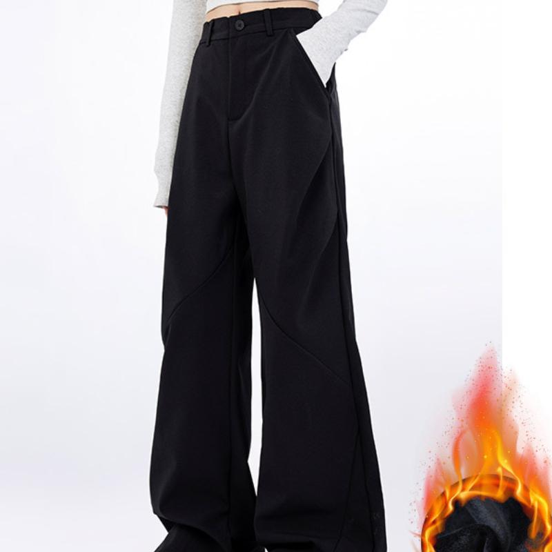 

Серые брюки от костюма для женщин на флисе, новый стиль для поездок на работу и чтобы они выглядели стройными и с высокой талией, драпированные повседневные брюки широкого кроя XL