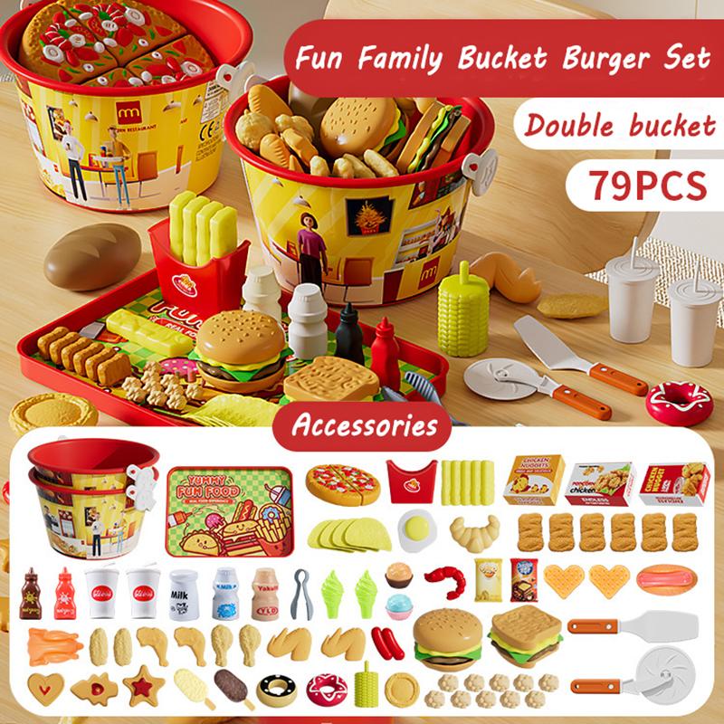 Kids Pretend Play Food Set Simulation Make Hamburger Pizza Kitchen Happy Meal Toy Food Cooking Party Interactive Girls Toy Gift