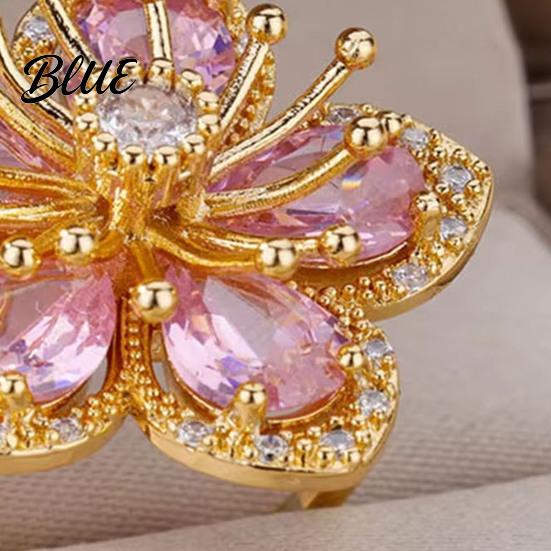 Intricate Flower Design Ring Women Shiny Cubic Zirconia Shape Finger