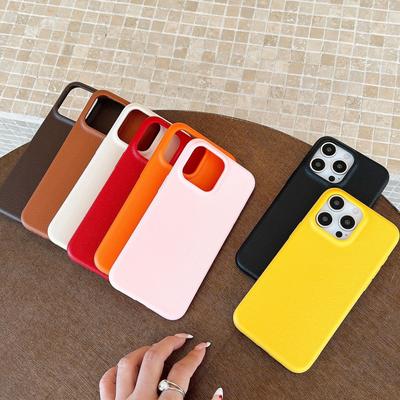 Simple Solid Color Lychee Pattern Suitable for Apple 16pro Mobile Phone Case IPhone15 14 Anti Fall Soft Shell Protective Case