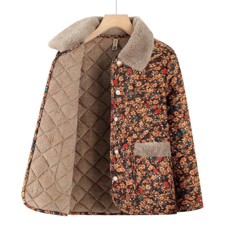 Yalu Damen Wintermantel mit Blumenmuster, Wattierung und Pelzkragen