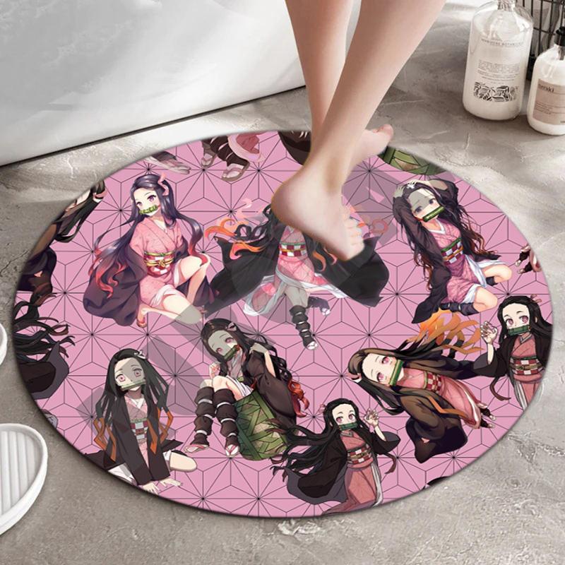 Classic Japanese-style Cartoon Demon Slayer Round Rug, Home Soft Decorative Anti-slip Yoga Mat and Chair Mat, Outdoor Floor Mat Carpet K24