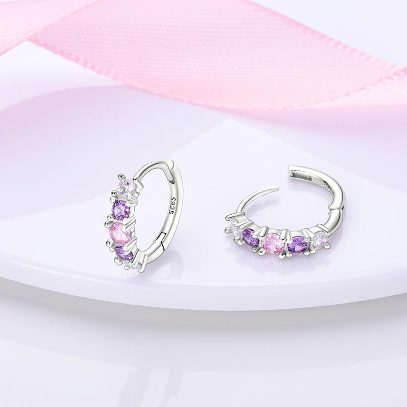 Original 925 Silver Hoops Earrings Zircon Pave Colourful Hoop Earrings For Women Fashion Jewelry Gift