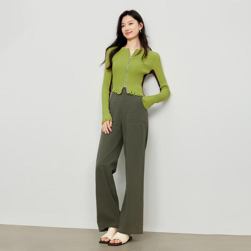 JOY SPEAKER Slim Fit Color-block Zip-Up Knit Cardigan