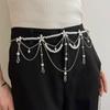 Trendy Long Metal Pearl Waistband Silver Hip Belly Chain for Women Perfect for Sweater Dresses and Rave Outfits