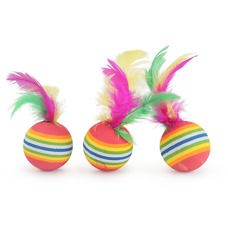 10PCS Rainbow Color Feather Ball Cat Toy Colorful Small Ball Pet Toys