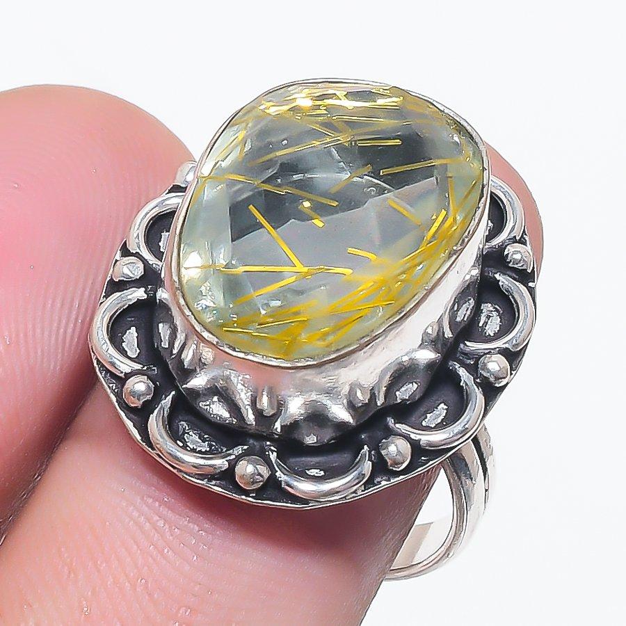 

Natural Golden Rutile Gemstone 925 Sterling Silver Jewelry Ring Size 7.5 AR-15983