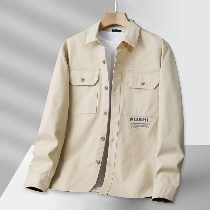 Men's Washed Long Sleeved Shirt, Loose Fit Plus Multiple Pockets, Workwear, Casual Shirt