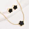 Conjunto de Joyería Minimalista de Trébol de Cuatro Hojas para Mujer Chapado en Oro Esmalte Negro/Blanco Madre Perla Conjunto de Collar y Pendientes