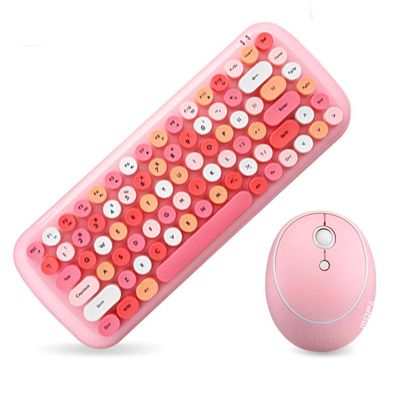 Bonbonfarbene kabellose Tastatur-Maus-Kombinationen für Desktop-Laptops, Notebooks, 2,4 G kabelloser Nummernblock, rosa Mädchen-Tastatur und -Maus