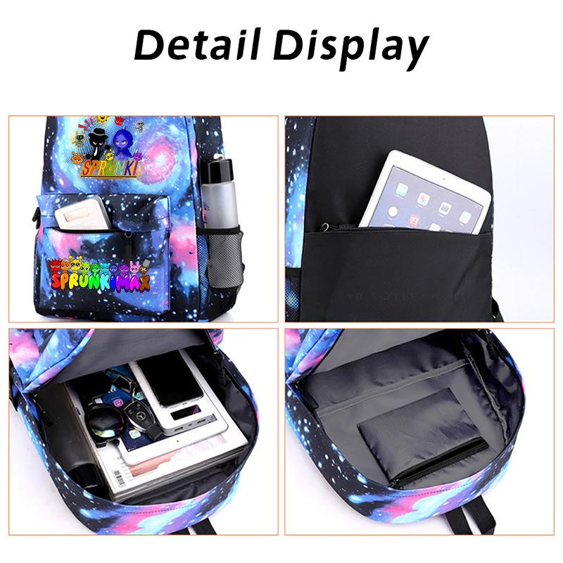 New Rhythm Box Student School Bag Three-piece Set, Casual Sprunki Backpack Crossbody Bag Pencil Bag