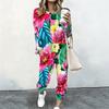 Female Oversized Long Sleeve Top And Elastic Waist Trousers Two Piece Outfit For Daily Leisure Activities