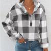 Autumn and Winter Women's Fashion Flannel Plaid Half Open Collar Nail Buckle Hooded Plush Sweater