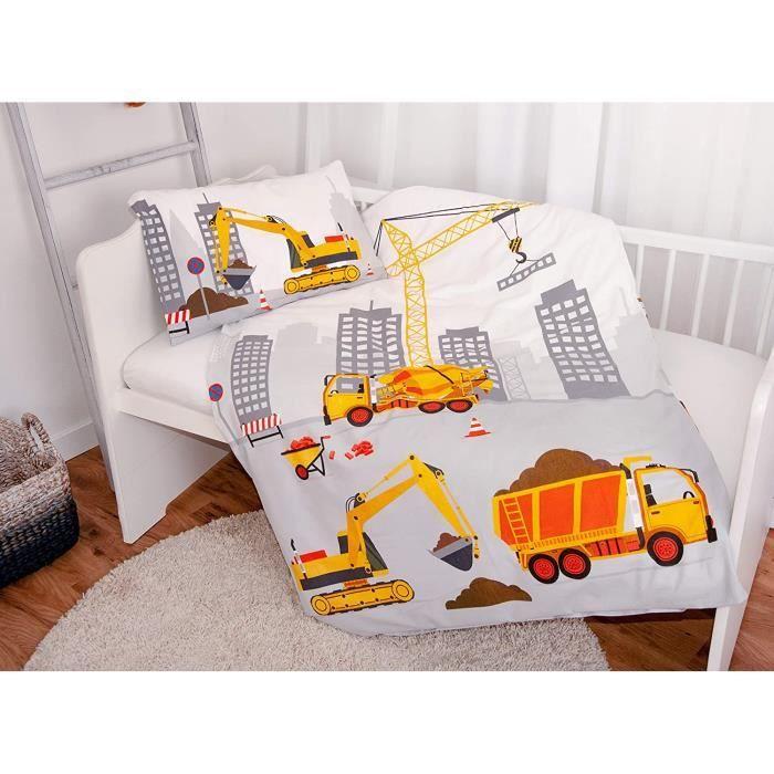 Parure de lit bébé - jana - chantier de construction - réversible - 100 x 135 cm - 40 x 60 cm