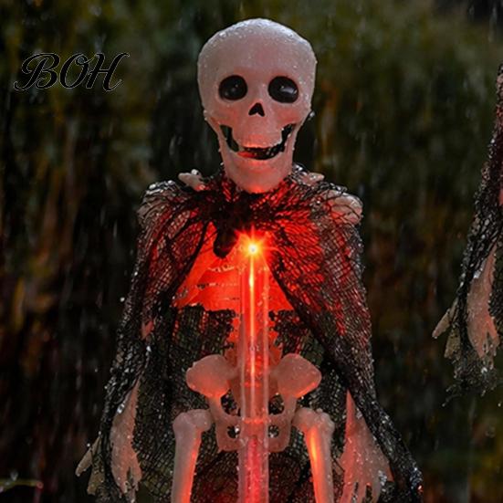 Spooky Garden Stake Lights 4 Pcs Solar Light Up Skeleton Decoration, 3D Creepy Human Halloween Outdoor Walkway Decor Pathway Light, Waterproof