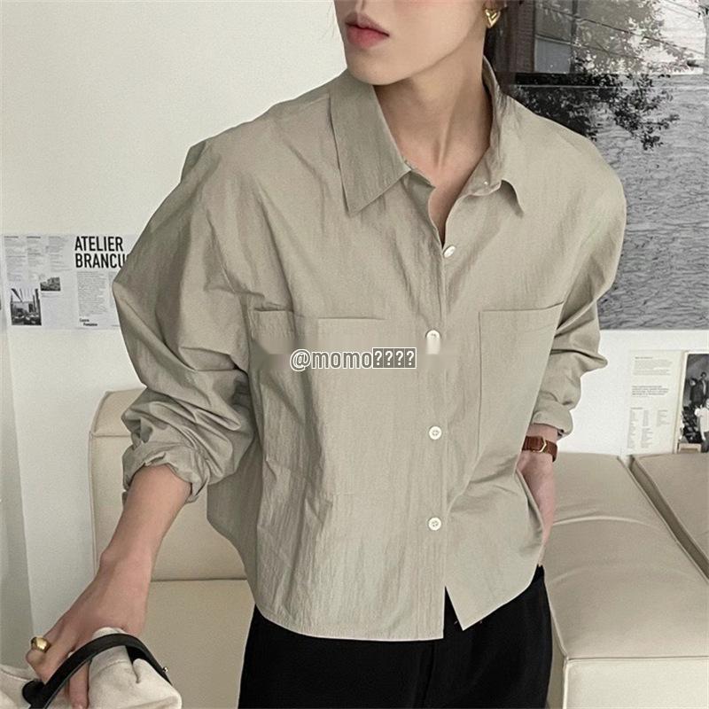 2025 Spring/Autumn Women's Long Sleeve Solid Color Lapel Shirt Jacket with Double Pockets