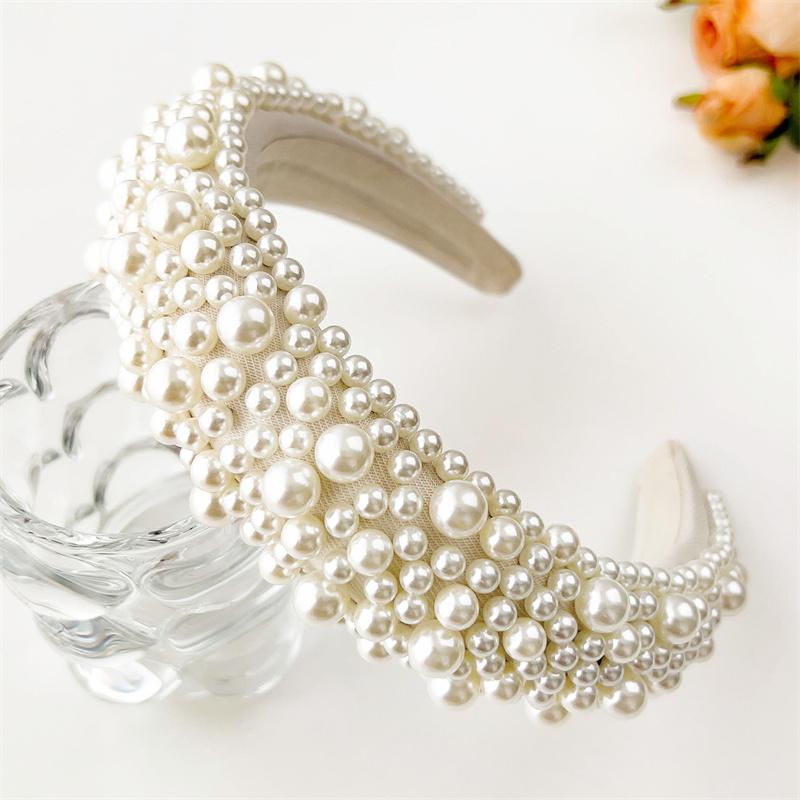 

Роскошные барочные женские повязки на голову, толстые, с мягкой подкладкой, с пластиковыми жемчужинами, обруч для волос для женской вечеринки, головной убор, свадебные повязки для волос для невесты