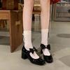 Schafsleder-Version~ Lackleder-Schleife mit hohen Absätzen Mary Jane Einzelne Schuhe Damen Dicke Ferse Socken mit Abendschuhen