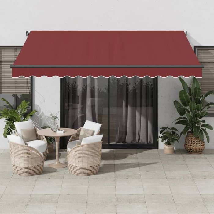 VidaXL Auvent manuel rétractable avec LED bordeaux 400x300 cm, auvent, auvent de porte, auvent de jardin, store, auvent de 3310187