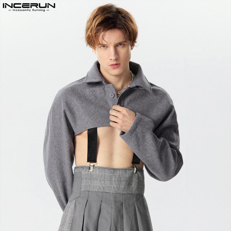 INCERUN Menn Lapel Collar Langermet Fleece Crop Topper Kåper