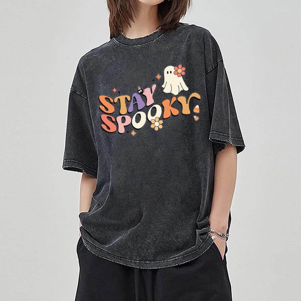 Stay Spookr Letter Print Women's T-Shirt Y2k Oversized Cotton Tees Minimalist Design Short Sleeve Casual Top