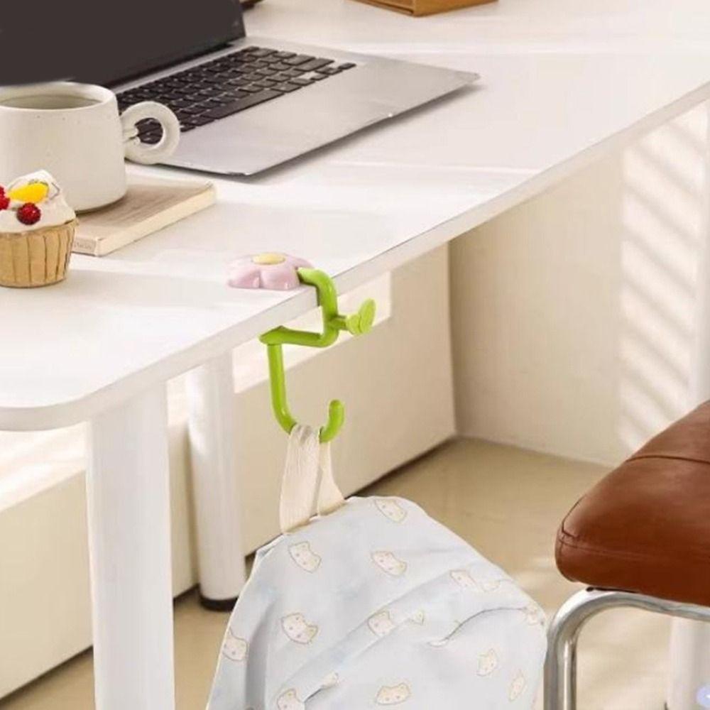 Cute Plastic Flower Bag Hook Adjustable Removable Desk Edge Hook No Drill Desktop Storage Hook Office