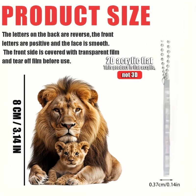 Płaski akrylowy wisiorek 2D z podwójnym lwem - dekoracja do samochodu, domu, akcesoria do plecaka, breloczek, idealny prezent dla miłośników zwierząt