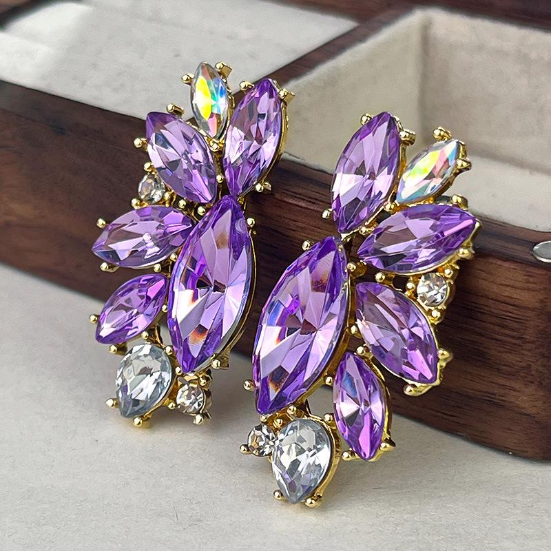Boucles d'oreilles pendantes Zircon Fleur Colorée pour Femmes, Boucles d'oreilles pendantes Statement pour Fête & Usage Quotidien