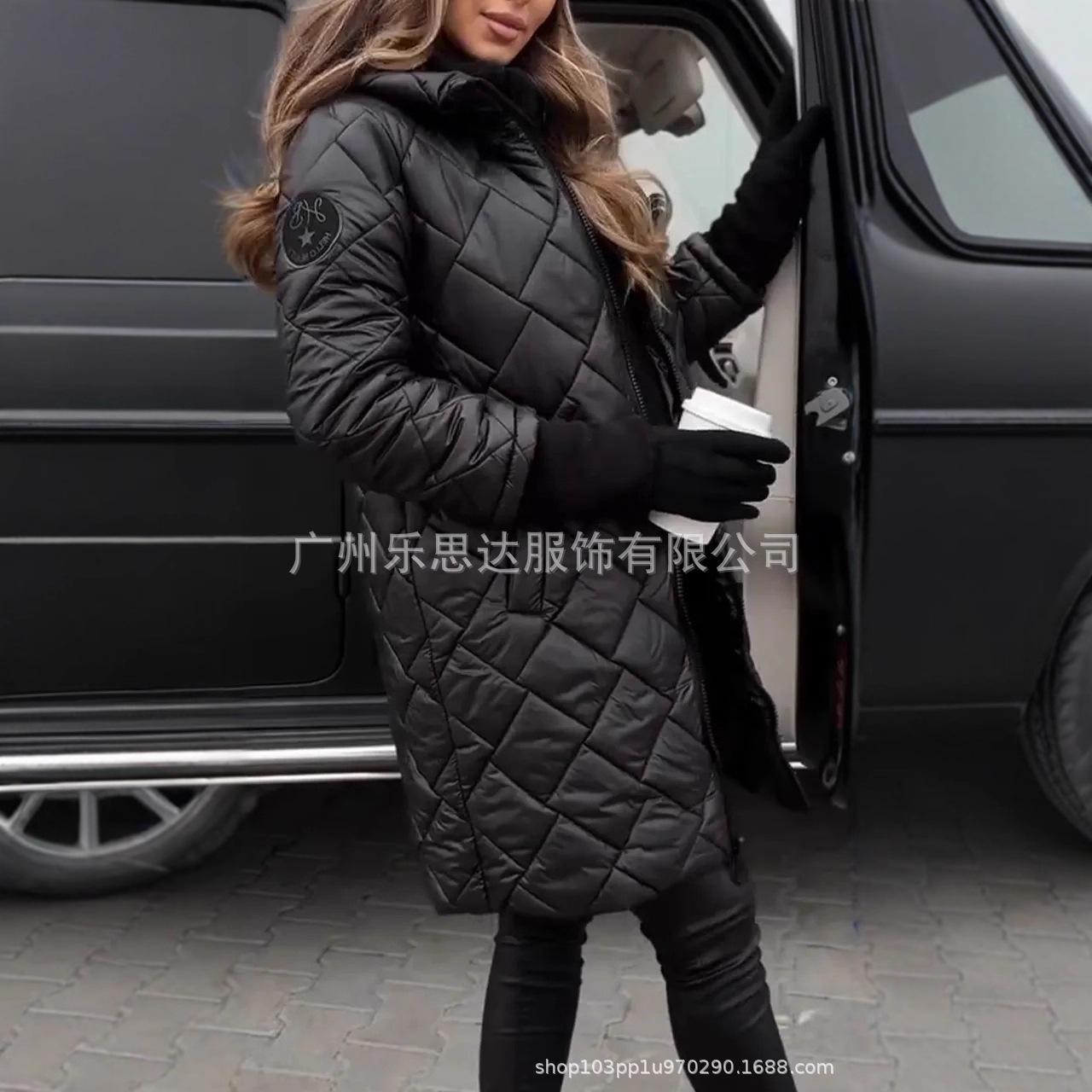 

Женское длинное пуховое пальто с капюшоном, стеганая зимняя куртка, розовая верхняя одежда на молнии S чёрный