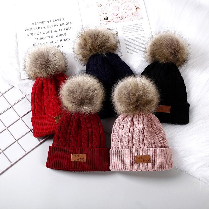 1 Stück pelzige warme Kinder-Mütze für Jungen und Mädchen, schicke koreanische Mode, Häkelmütze für Kleinkinder, Herbst-Winter, dicke Plüsch-Strickmütze