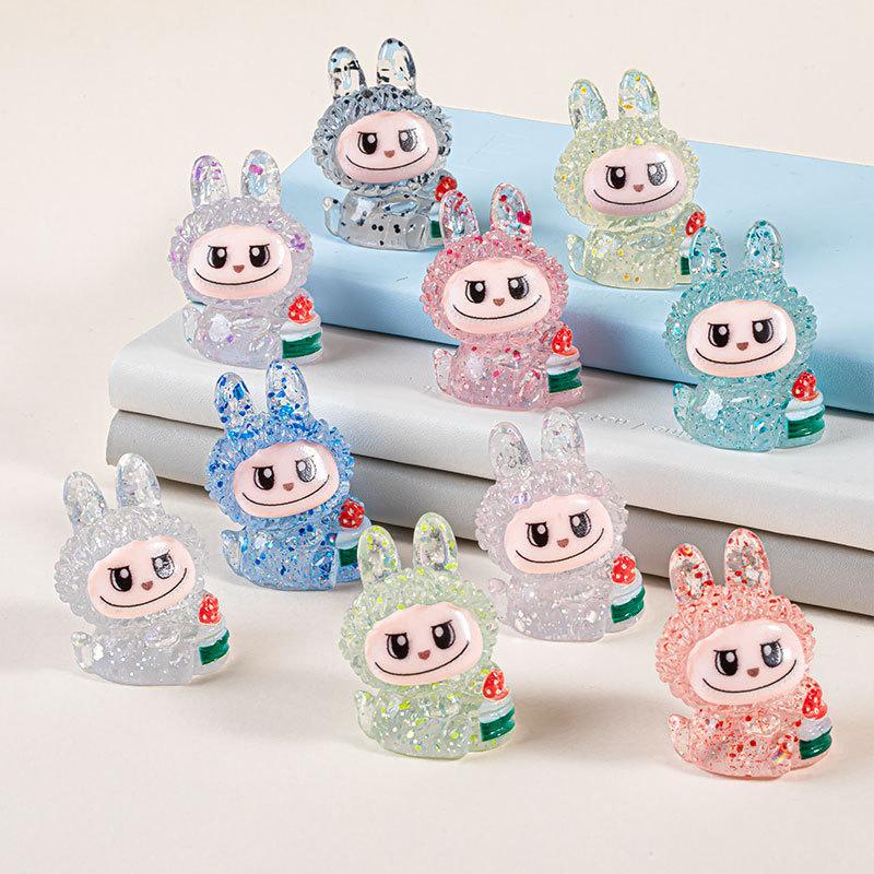 2Pcs Cartoon Luminous Labubu Figurine Micro Landscape Decoration Mini Resin Crafts Ornaments Diy Desktop Decoration Accessories