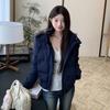 New Navy Blue Hooded Big Fur Collar Cotton-padded Jacket Women's Winter Small Cotton-padded Jacket Short Down Cotton-padded Jacket