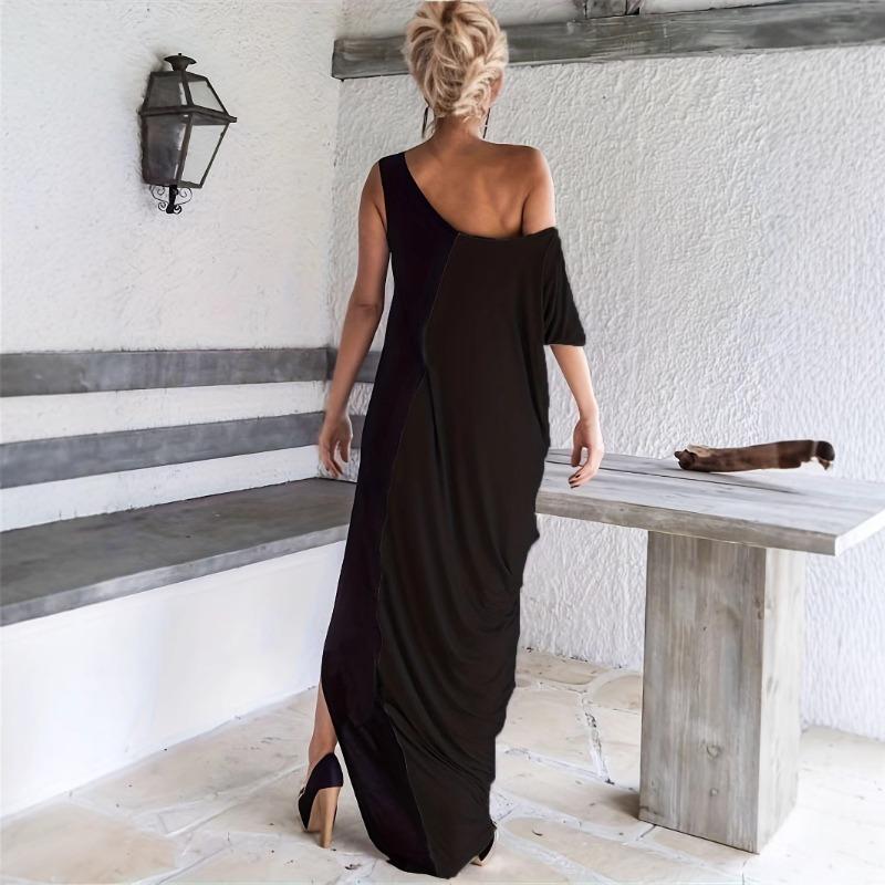 Women's West Round Neck Short Sleeve Loose Patchwork Fashion Dress