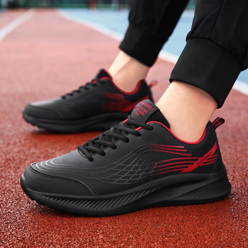 New Shoes Spring and Autumn Leather Waterproof Black Casual Running Shoes Shock-absorbing Lightweight Sports Shoes