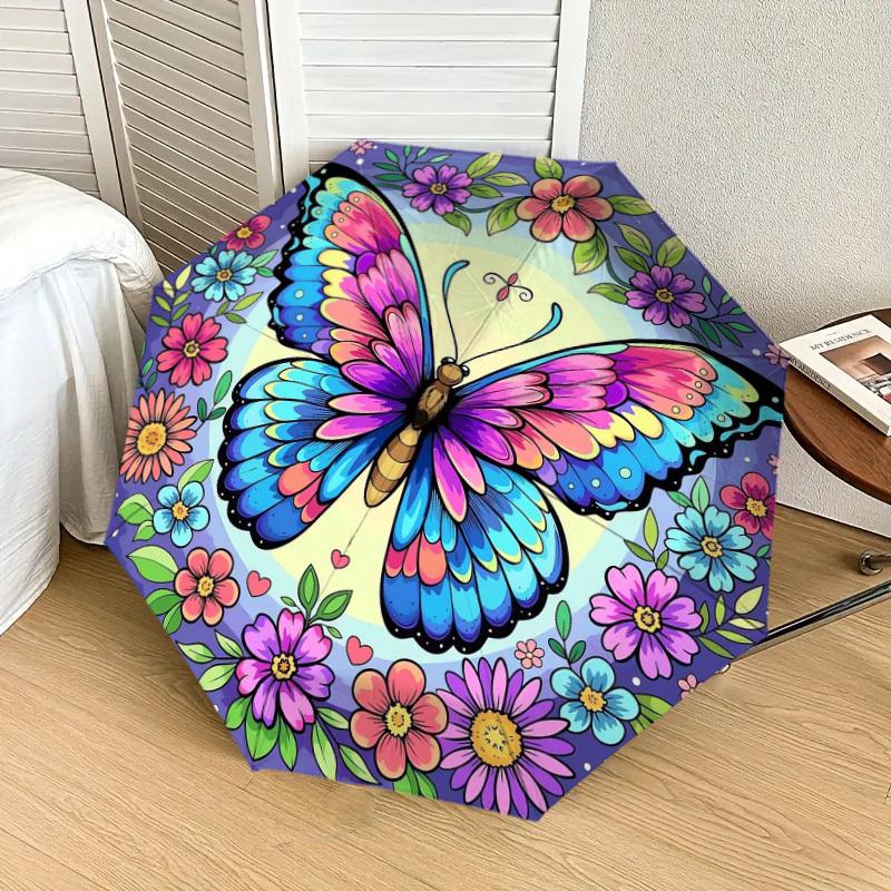 1pc Colorful Butterfly Mandala Umbrella with Plastic Handle,Suitable for All Seasons Home Travel Outdoor UmbrellaDD1790