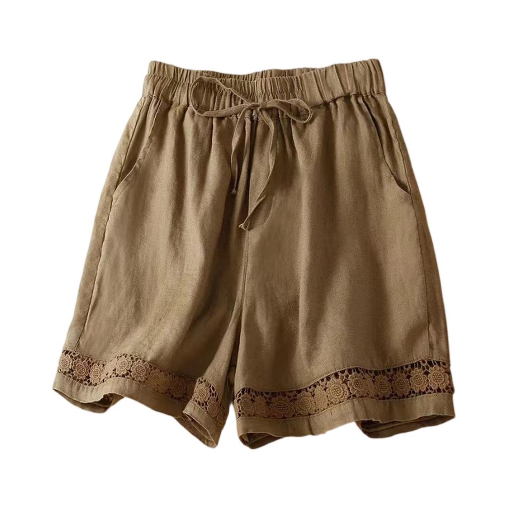 Women’s Elastic Waist Casual Shorts with Drawstring and Lace Trim Loose Fit Lightweight Summer Bottoms