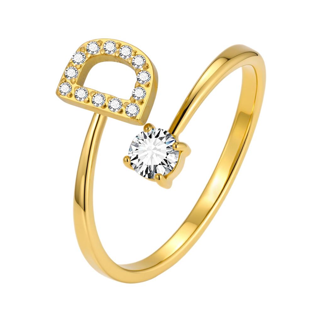 Chic Zircon Initial A-Z Letter Rings for Women Girls Adjustable Opening Ring Name Alphabet Female Wedding Fashion Jewelry Gift